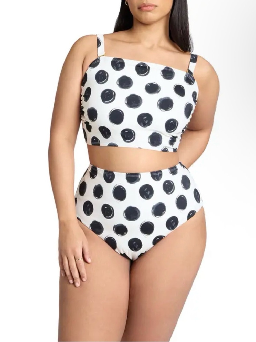 ELOQUII Cropped Swim Tankini - Black & White Polka Dots - size 20